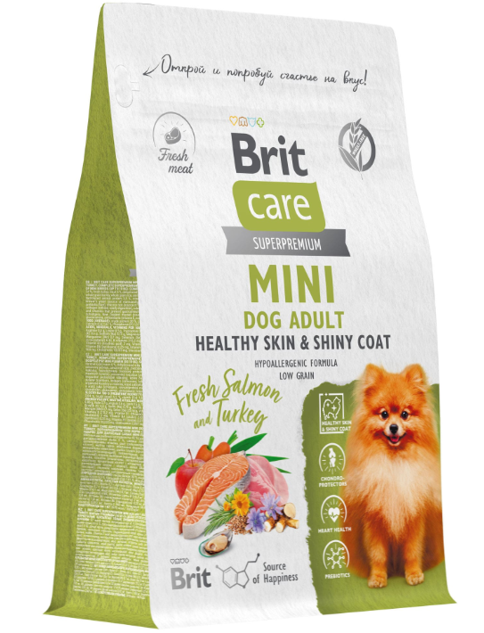 Корм BRIT CARE Mini Skin&Shiny Coat с индейкой для собак малых пород