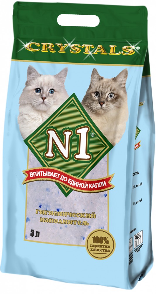 Наполнитель N1 Crystals для кошек, силикагелевый, 5 л, 2 кг