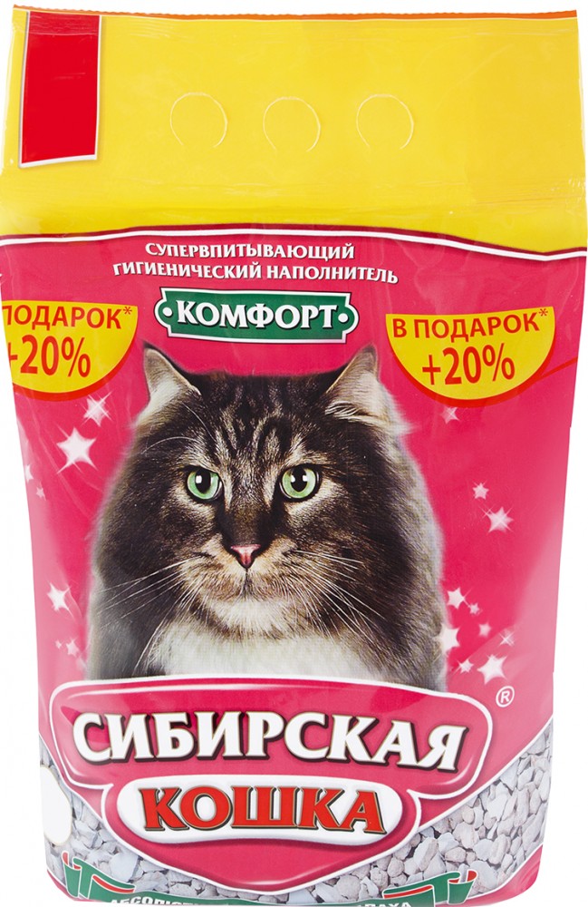Наполнитель Сибирская кошка Комфорт, супервпитывающий, 3 л, 2.5 кг