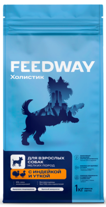 Корм Feedway Индейка и утка монопротеиновый полнорационный для собак малых пород