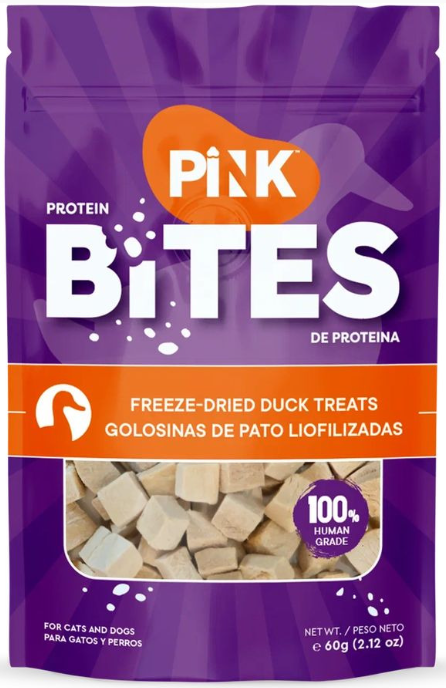 Лакомство Pink Bites сухое для кошек и собак "Кубики из сублимированной УТКИ" 60 г