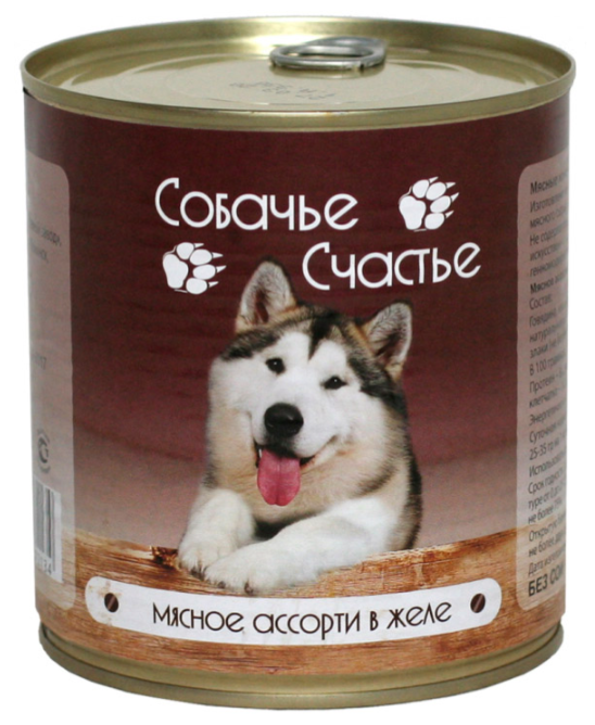 Корм Собачье Счастье (в желе) для собак, мясное ассорти, 750 г