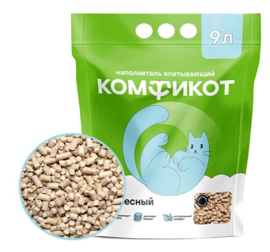 Наполнитель Комфикот древесный впитывающий, КРУПНЫЕ гранулы, 9 л