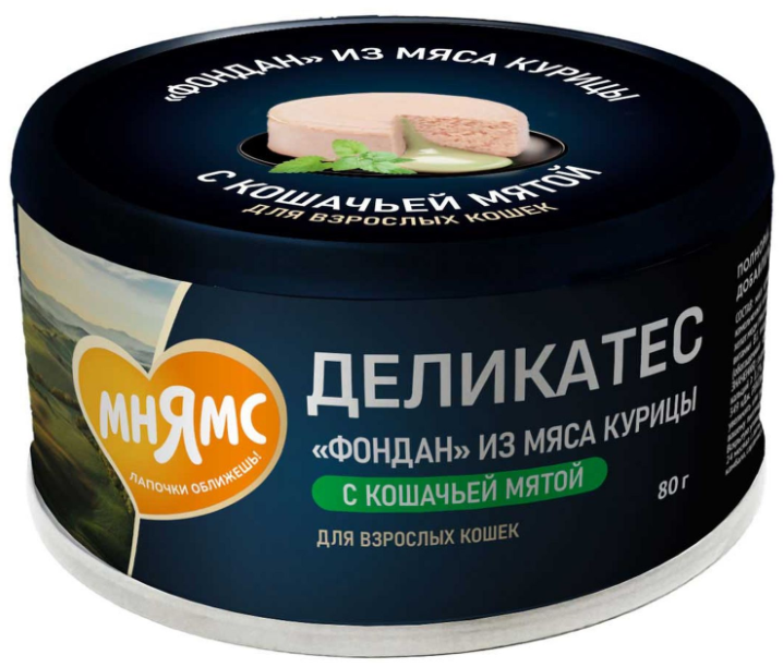 Консерва Мнямс Деликатес "Фондан" из мяса курицы с кошачьей мятой для кошек 80 г