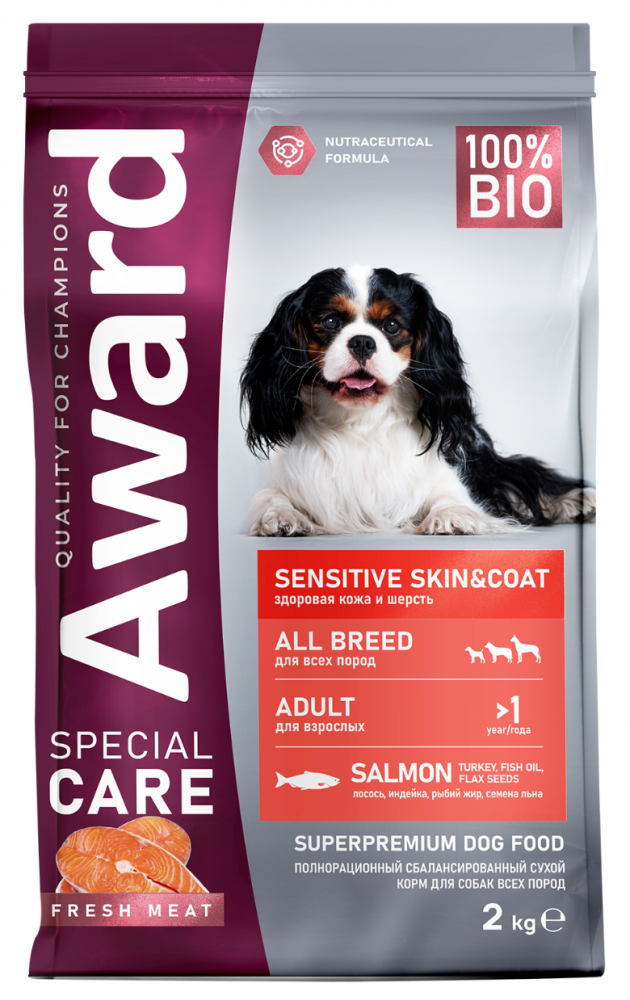 Сухой корм AWARD SPECIAL CARE Sensitive Skin&Coat для взрослых собак всех пород для здоровой кожи и шерсти со свежим лососем