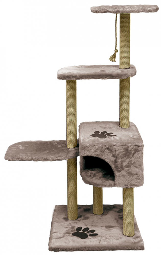 Зооник Комплекс для кошек, четырехуровневый, однотонный меховой, серый, 64 х 41 х 117 см