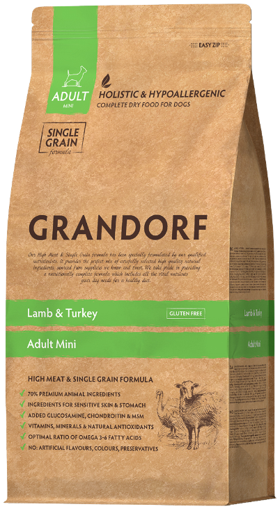 Корм Grandorf Lamb & Turkey Mini Holistic для собак малых пород, ягненок с индейкой