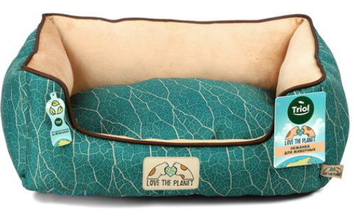 Лежанка прямоугольная "Клён" S, изумрудно-песочная, 460*360*180мм, серия LOVE THE PLANET