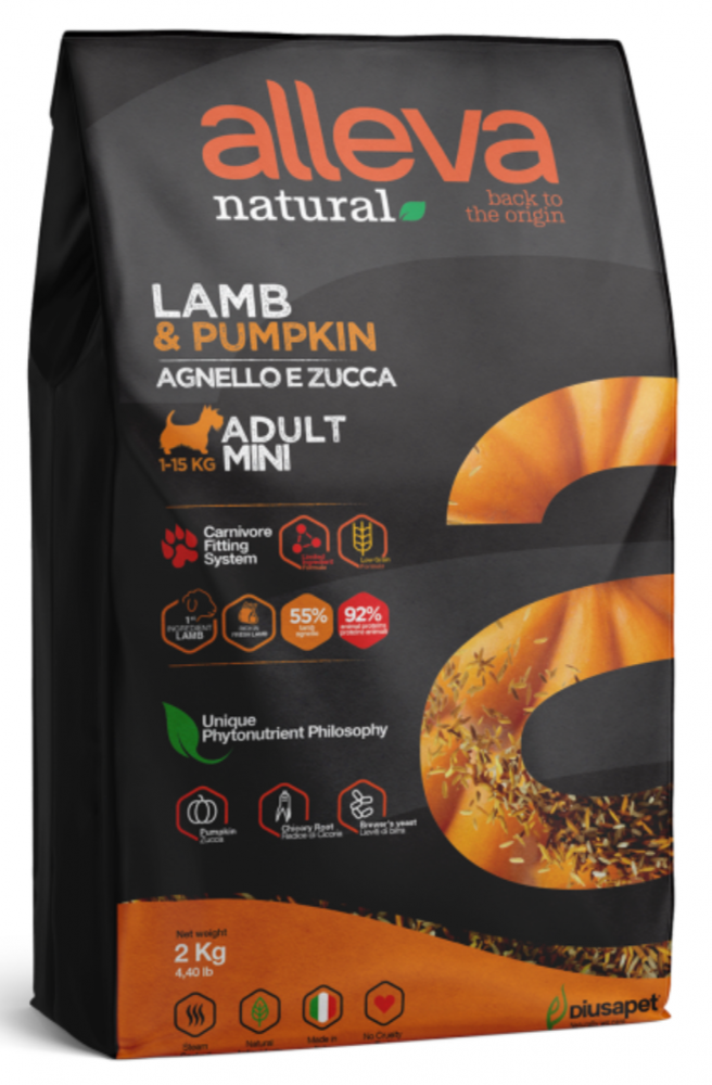 Корм Alleva Natural Adult Mini Lamb &amp; Pumpkin для собак малых пород, ягненок и тыква, 2 кг