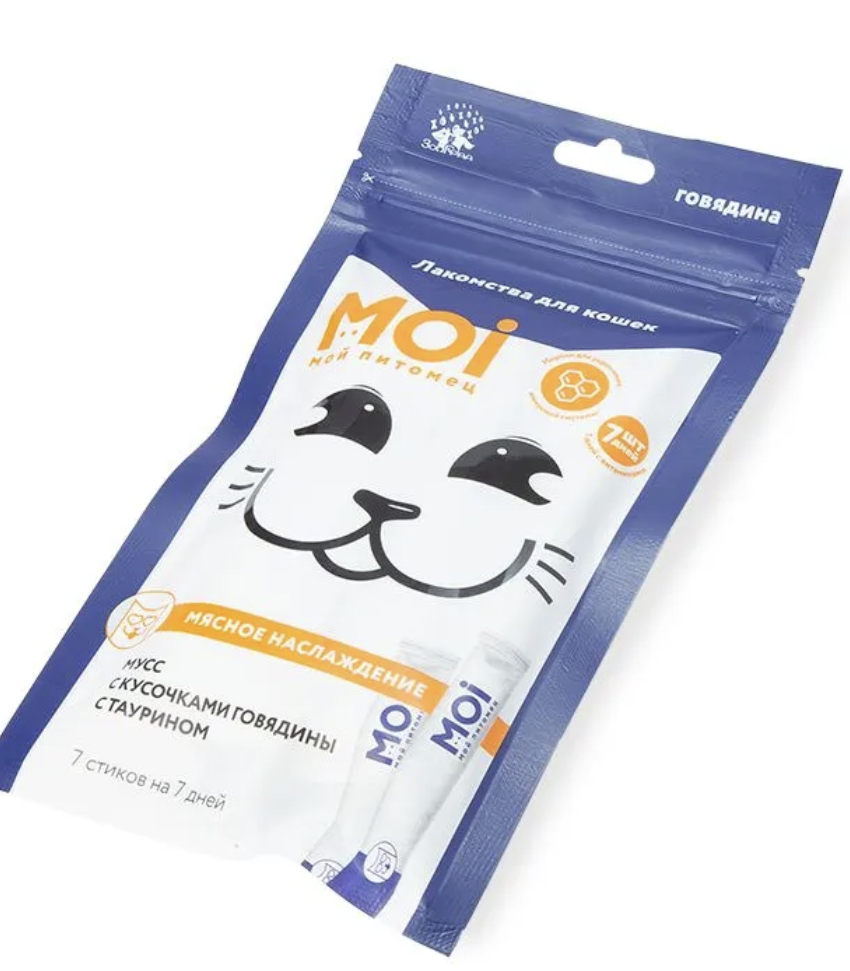 Лакомство для кошек MOI Мусс с кусочками говядины 10г*7 шт