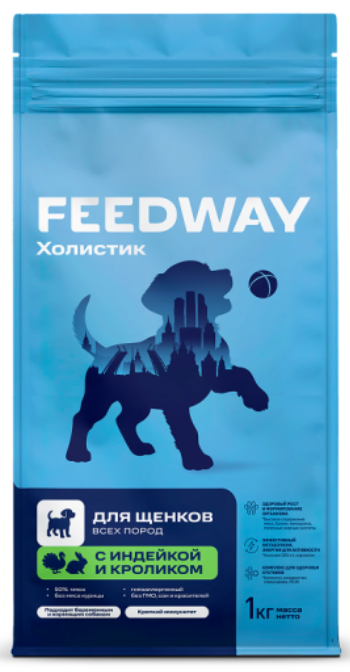 Корм Feedway Индейка и кролик  монопротеиновый полнорационный для ЩЕНКОВ всех пород