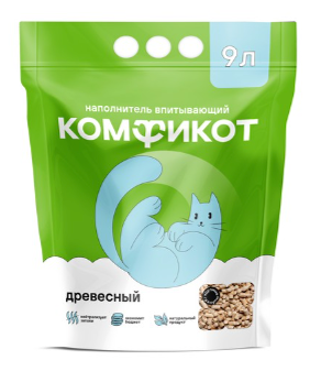 Наполнитель Комфикот древесный впитывающий, КРУПНЫЕ гранулы, 9 л