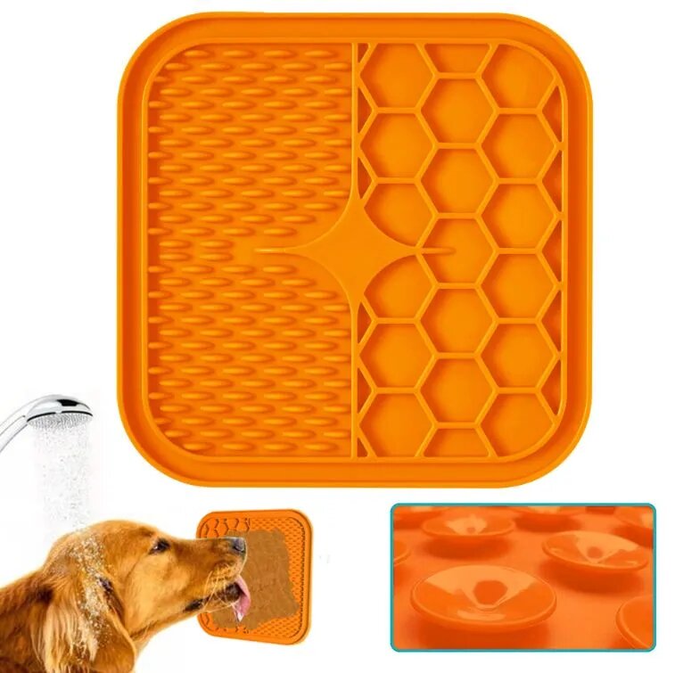 M-PETS Лизательный коврик для домашних животных, размер S, 15x15x1 см, цвет оранжевый