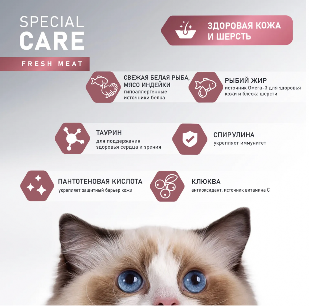 Сухой корм AWARD SPECIAL CARE Sensitive Skin&Coat для взрослых кошек для здоровой кожи и шерсти со свежей белой рыбой 10 кг