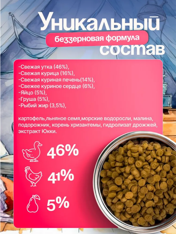 Корм Greedy Family запеченный Утка с потрошками и грушей 1,8 кг для собак всех пород и щенков