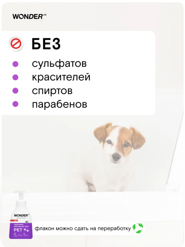 Пенка для мытья лап ЭКО шампунь для собак и щенков WONDER Lab 1 л