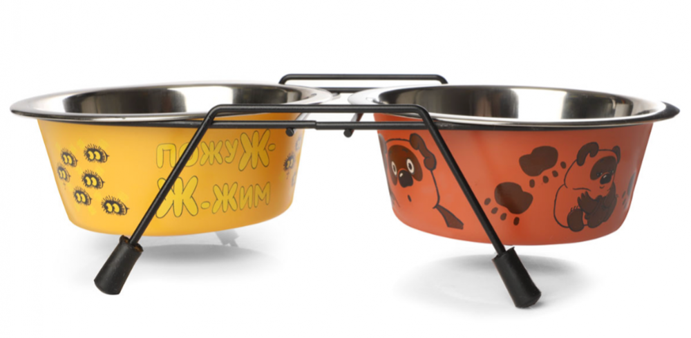Triol СОЮЗМУЛЬТФИЛЬМ Миска для животных металлическая двойная на подставке "Пожужжим", 2*0.24л