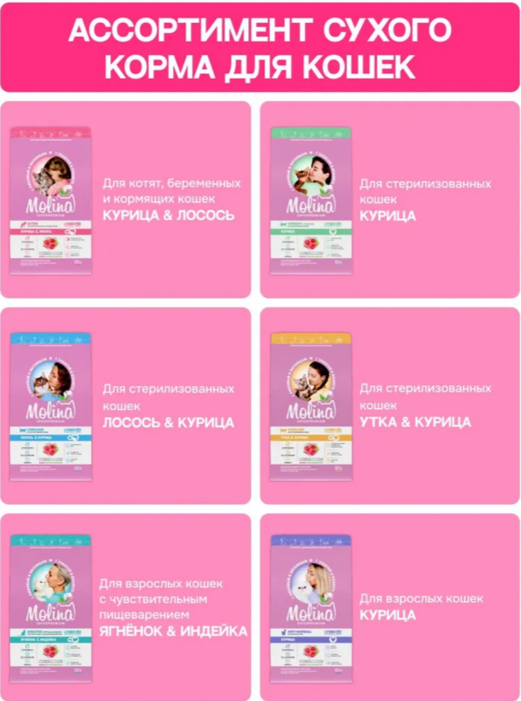 Корм МOLINA CAT с лососем и курицей для стерилизованных кошек